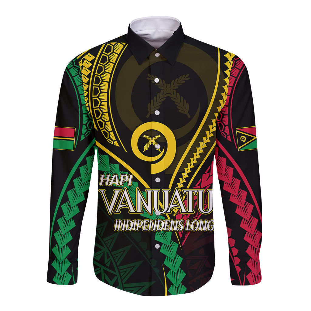 Personalised Vanuatu Long Sleeve Button Shirt 43rd Hapi Indipendens Long LT7 Unisex Black - Polynesian Pride