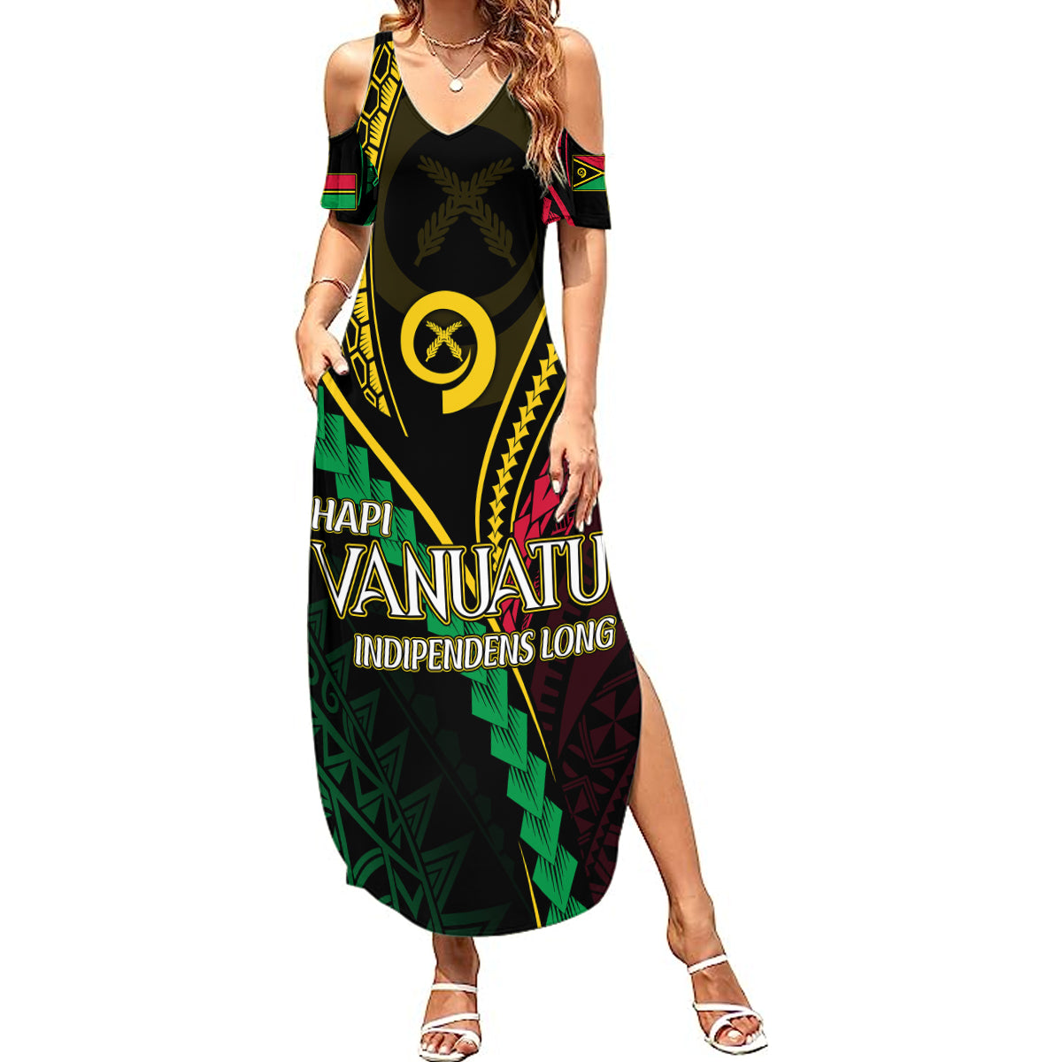 Personalised Vanuatu Summer Maxi Dress 43rd Hapi Indipendens Long LT7 Women Black - Polynesian Pride