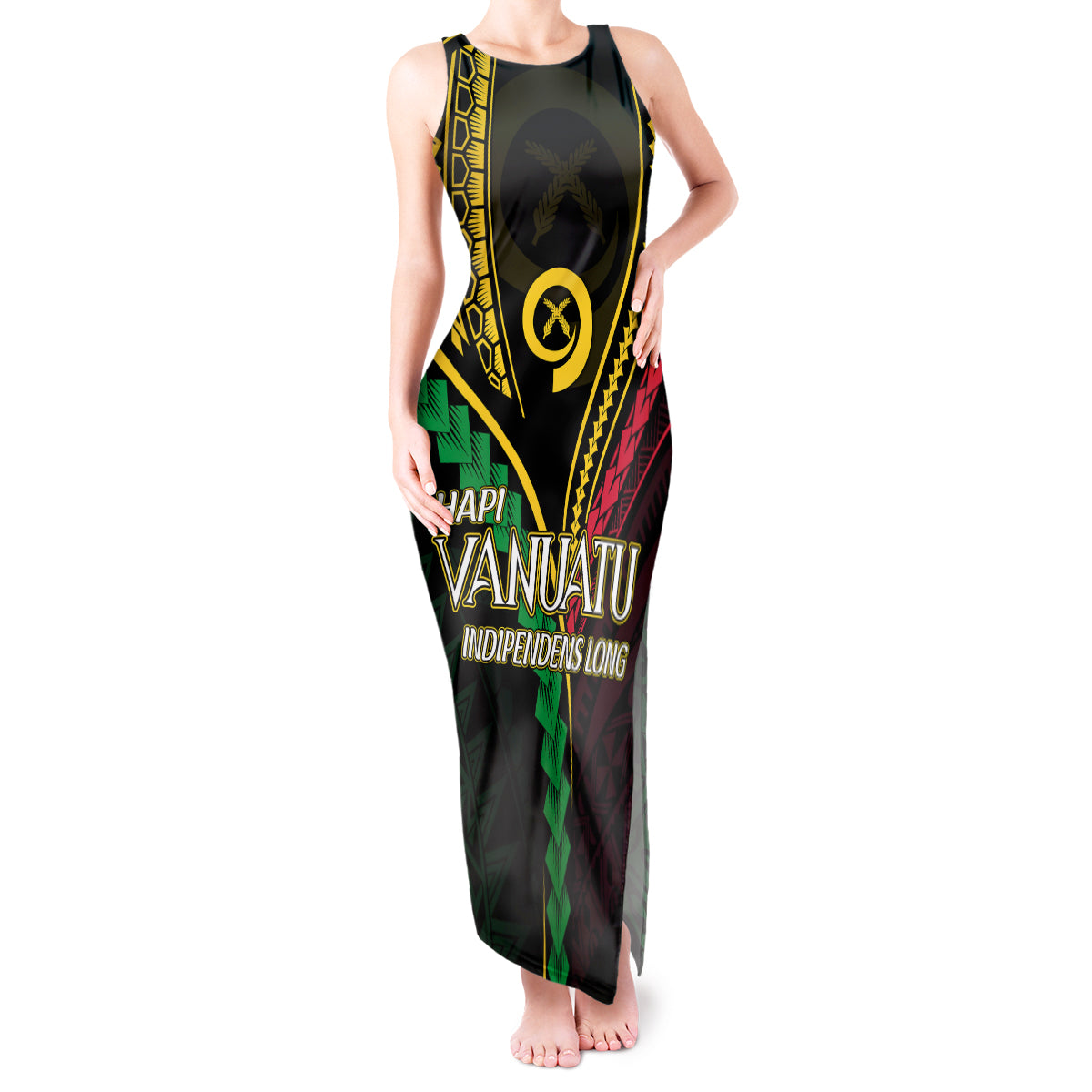 Personalised Vanuatu Tank Maxi Dress 43rd Hapi Indipendens Long LT7 Women Black - Polynesian Pride