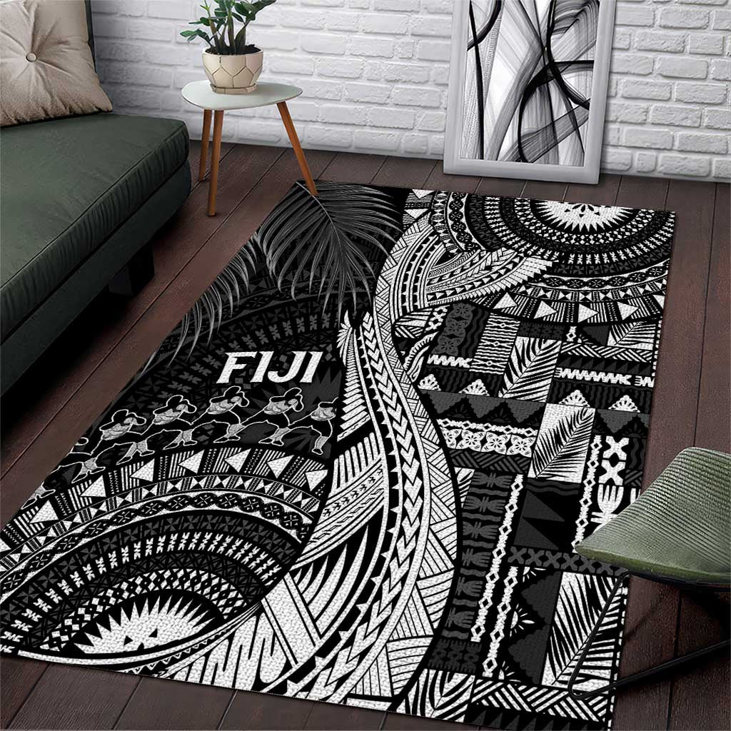 Fiji Rugby Bula Masi Area Rug Fish Tail Kaivity Cibi - Black