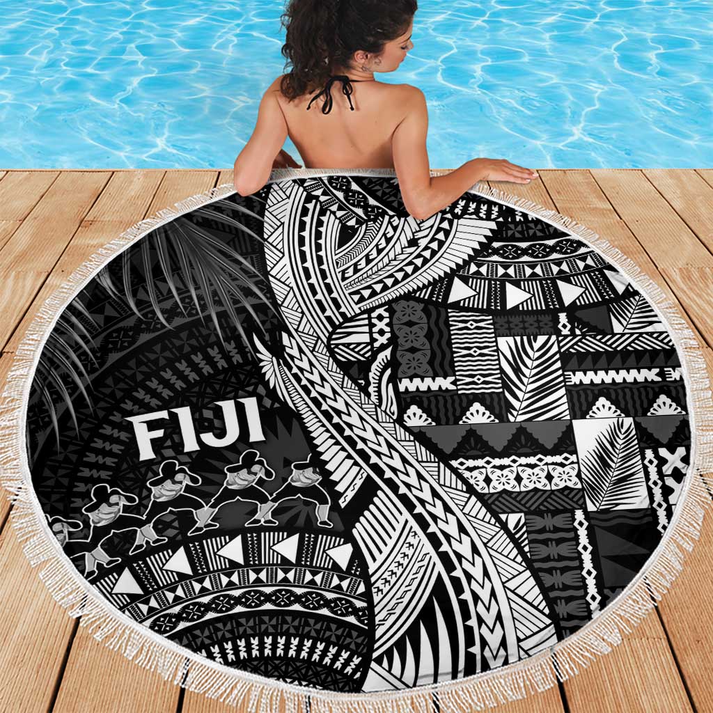 Fiji Rugby Bula Masi Beach Blanket Fish Tail Kaivity Cibi - Black