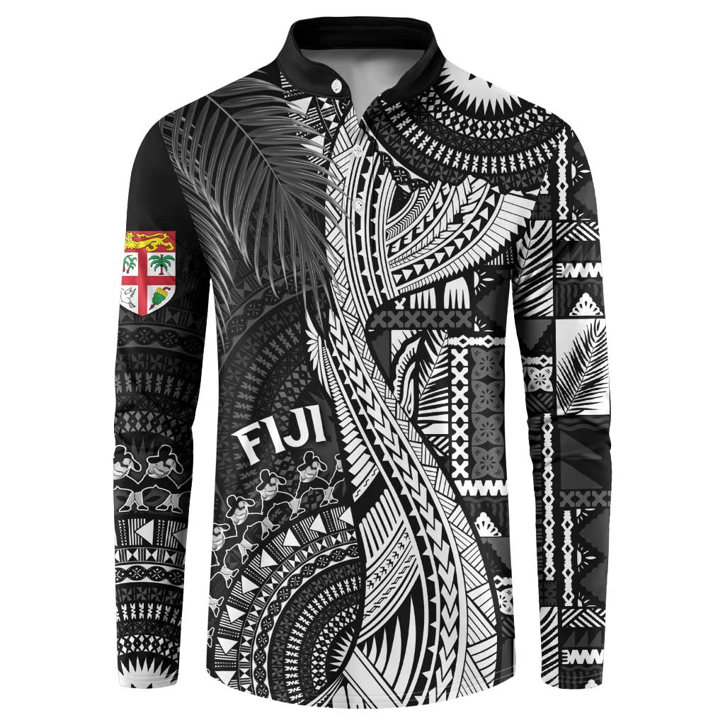 Fiji Rugby Personalised Bula Masi Button Sweatshirt Fish Tail Kaivity Cibi - Black