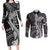 Fiji Rugby Personalised Bula Masi Couples Matching Long Sleeve Bodycon Dress and Long Sleeve Button Shirt Fish Tail Kaivity Cibi - Black