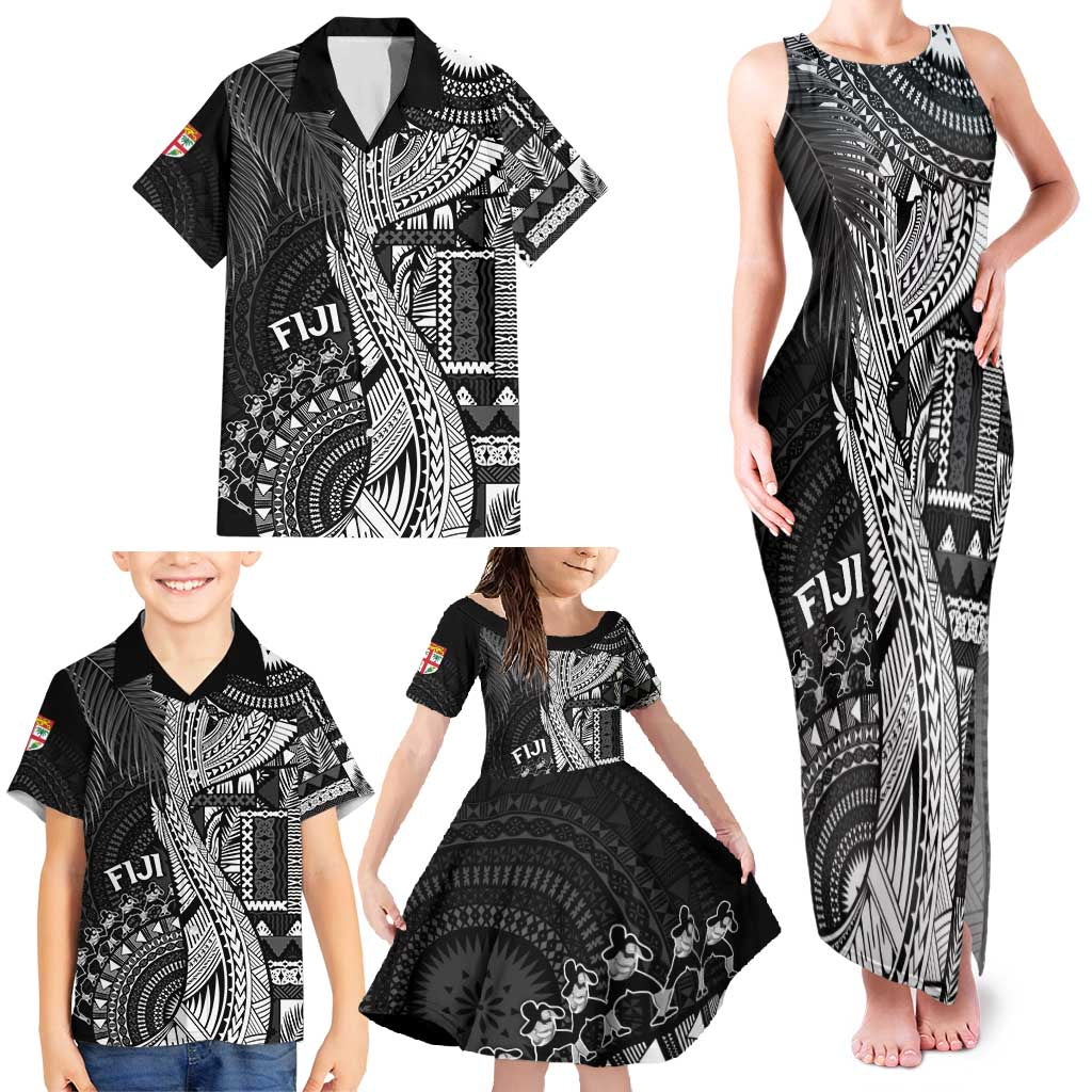 Fiji Rugby Personalised Bula Masi Family Matching Tank Maxi Dress and Hawaiian Shirt Fish Tail Kaivity Cibi - Black