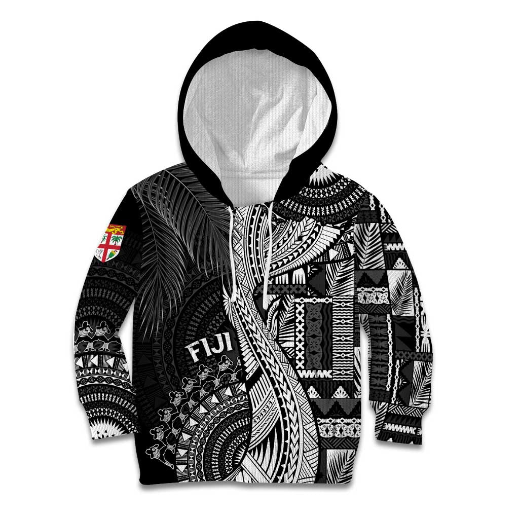 Fiji Rugby Personalised Bula Masi Kid Hoodie Fish Tail Kaivity Cibi - Black