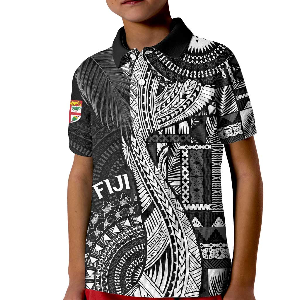 Fiji Rugby Personalised Bula Masi Kid Polo Shirt Fish Tail Kaivity Cibi - Black