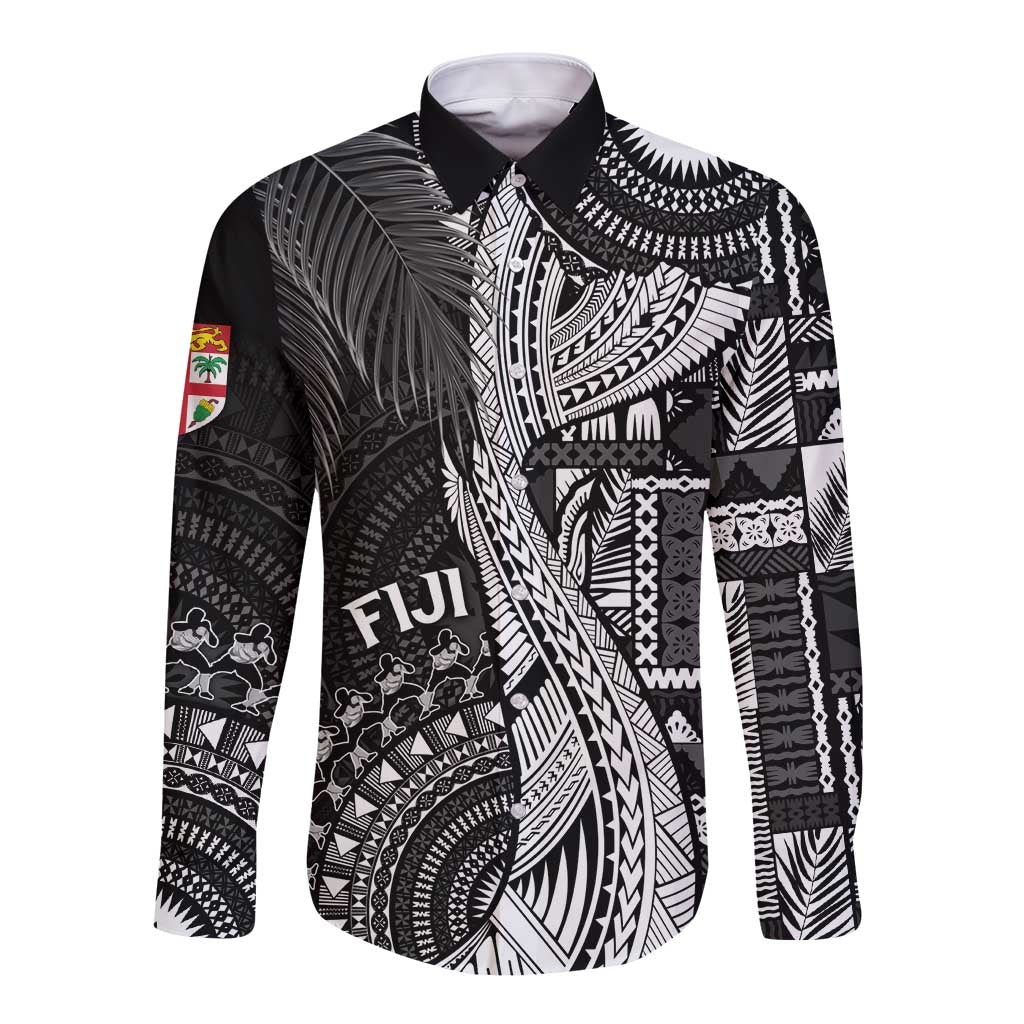 Fiji Rugby Personalised Bula Masi Long Sleeve Button Shirt Fish Tail Kaivity Cibi - Black