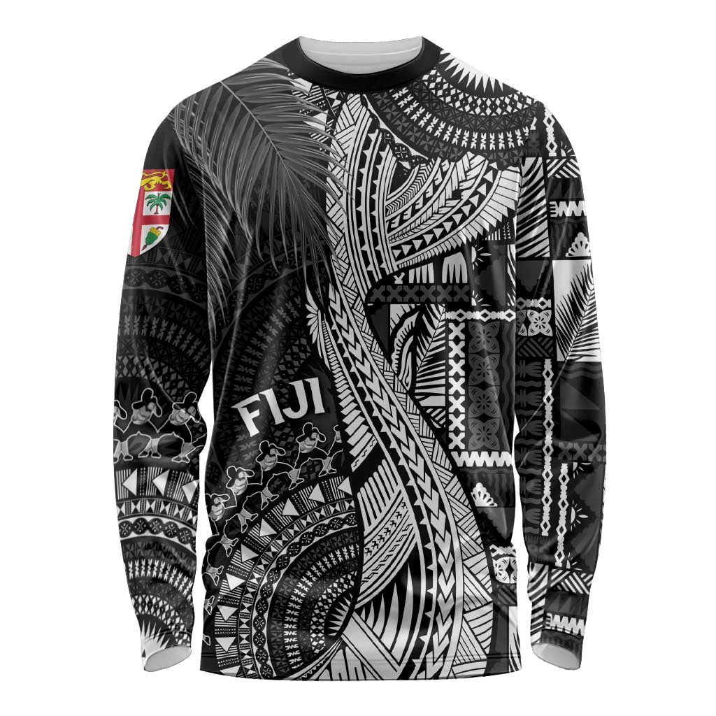 Fiji Rugby Personalised Bula Masi Long Sleeve Shirt Fish Tail Kaivity Cibi - Black