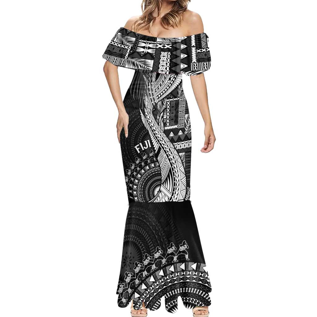 Fiji Rugby Personalised Bula Masi Mermaid Dress Fish Tail Kaivity Cibi - Black
