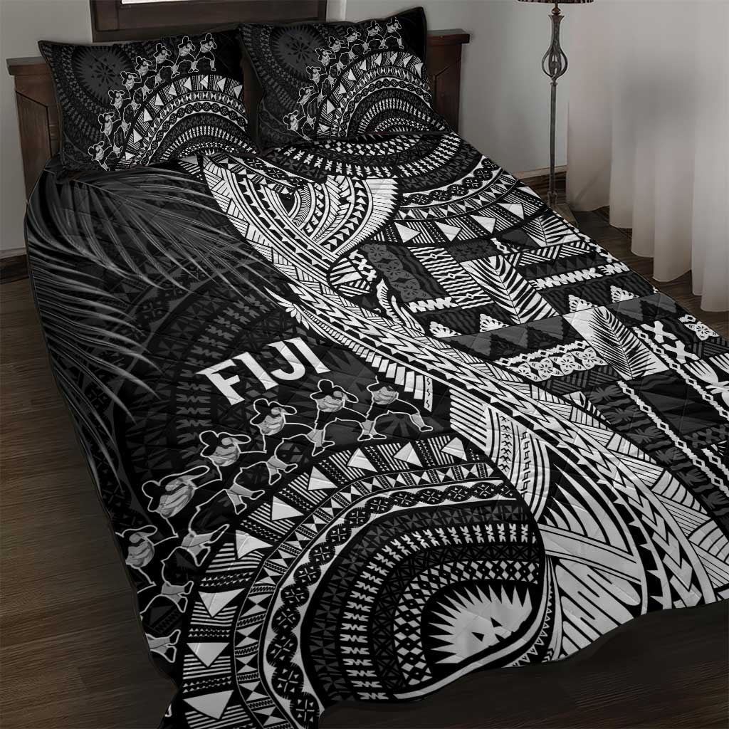 Fiji Rugby Bula Masi Quilt Bed Set Fish Tail Kaivity Cibi - Black