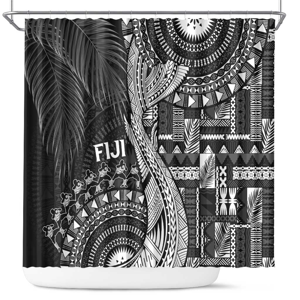 Fiji Rugby Bula Masi Shower Curtain Fish Tail Kaivity Cibi - Black