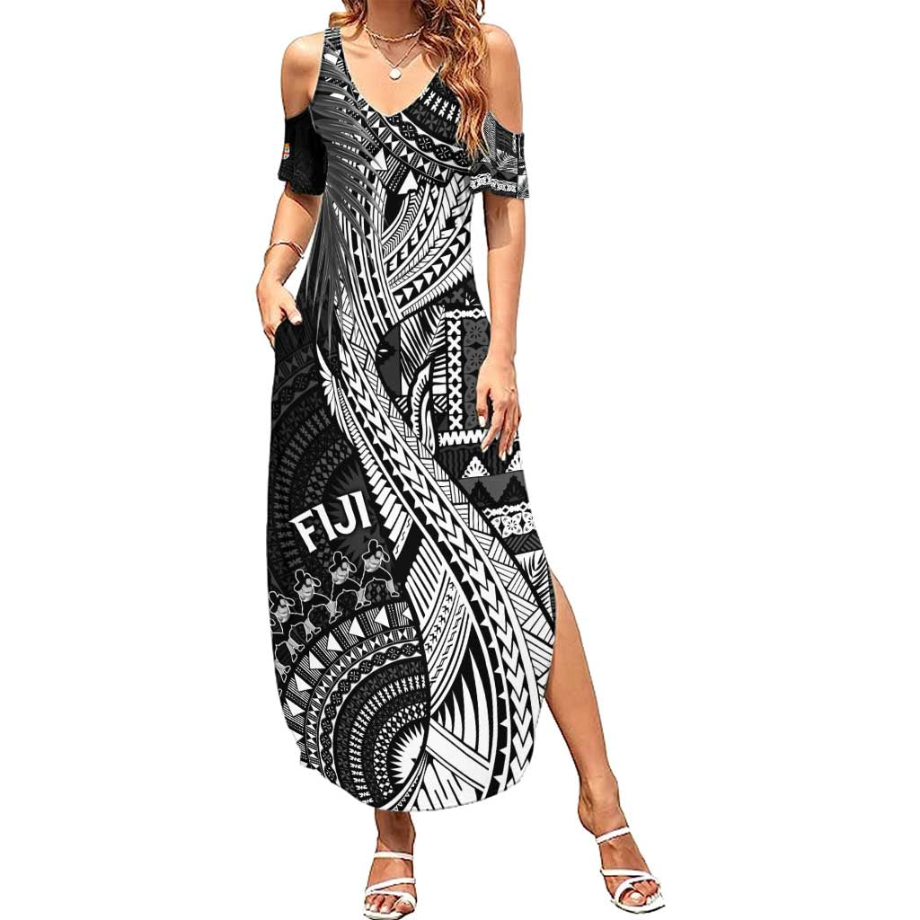 Fiji Rugby Personalised Bula Masi Summer Maxi Dress Fish Tail Kaivity Cibi - Black
