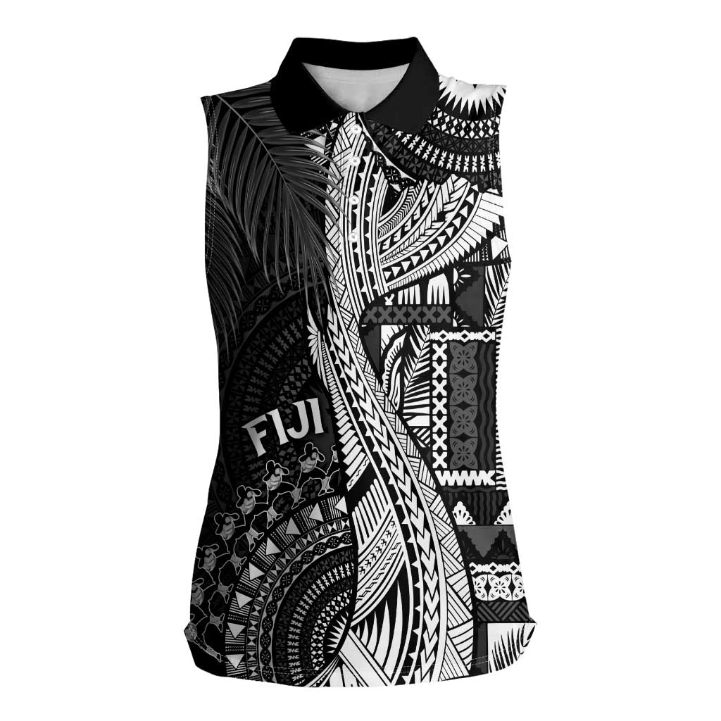 Fiji Rugby Personalised Bula Masi Women Sleeveless Polo Shirt Fish Tail Kaivity Cibi - Black