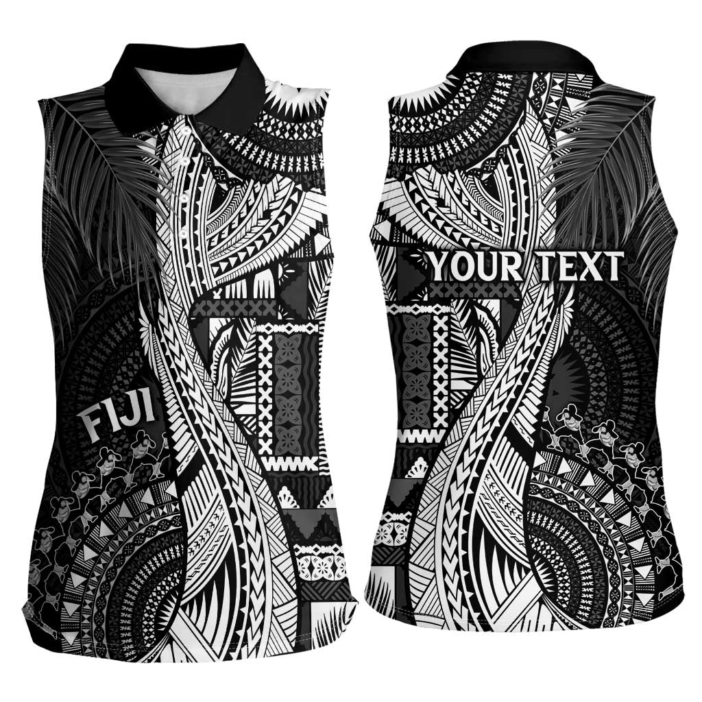 Fiji Rugby Personalised Bula Masi Women Sleeveless Polo Shirt Fish Tail Kaivity Cibi - Black