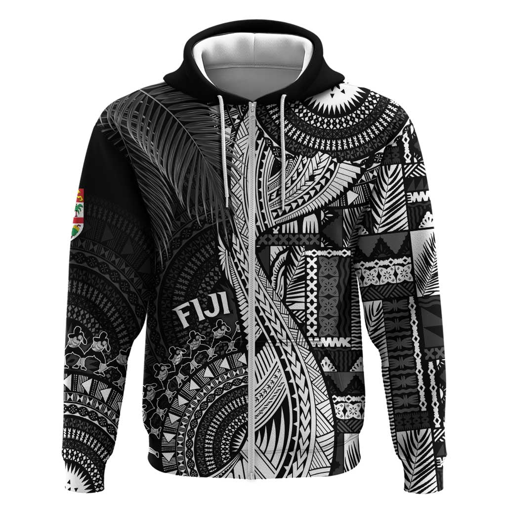 Fiji Rugby Personalised Bula Masi Zip Hoodie Fish Tail Kaivity Cibi - Black