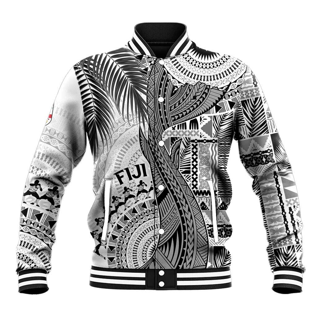 Fiji Rugby Personalised Bula Masi Baseball Jacket Fish Tail Kaivity Cibi - White