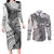 Fiji Rugby Personalised Bula Masi Couples Matching Long Sleeve Bodycon Dress and Long Sleeve Button Shirt Fish Tail Kaivity Cibi - White