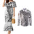 Fiji Rugby Personalised Bula Masi Couples Matching Mermaid Dress and Long Sleeve Button Shirt Fish Tail Kaivity Cibi - White