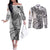 Fiji Rugby Personalised Bula Masi Couples Matching Off The Shoulder Long Sleeve Dress and Long Sleeve Button Shirt Fish Tail Kaivity Cibi - White