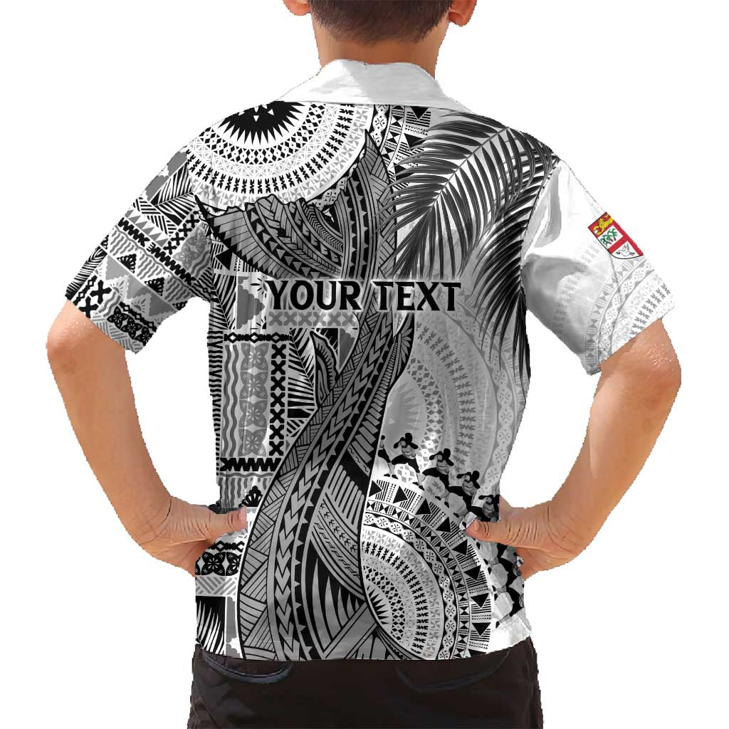 Fiji Rugby Personalised Bula Masi Family Matching Long Sleeve Bodycon Dress and Hawaiian Shirt Fish Tail Kaivity Cibi - White