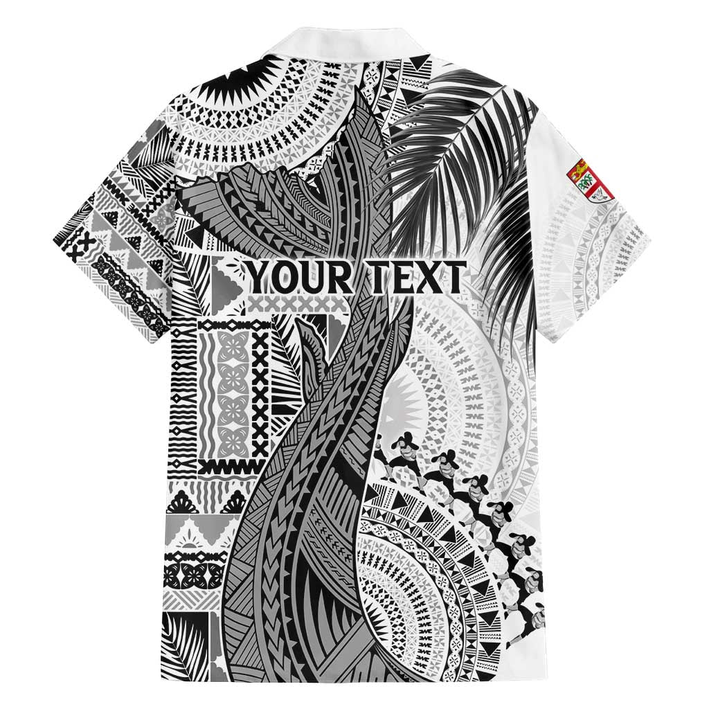 Fiji Rugby Personalised Bula Masi Family Matching Long Sleeve Bodycon Dress and Hawaiian Shirt Fish Tail Kaivity Cibi - White