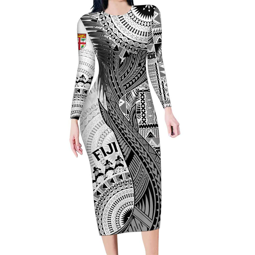 Fiji Rugby Personalised Bula Masi Family Matching Long Sleeve Bodycon Dress and Hawaiian Shirt Fish Tail Kaivity Cibi - White