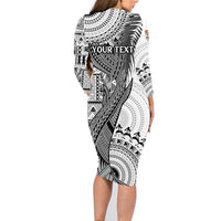Fiji Rugby Personalised Bula Masi Family Matching Long Sleeve Bodycon Dress and Hawaiian Shirt Fish Tail Kaivity Cibi - White