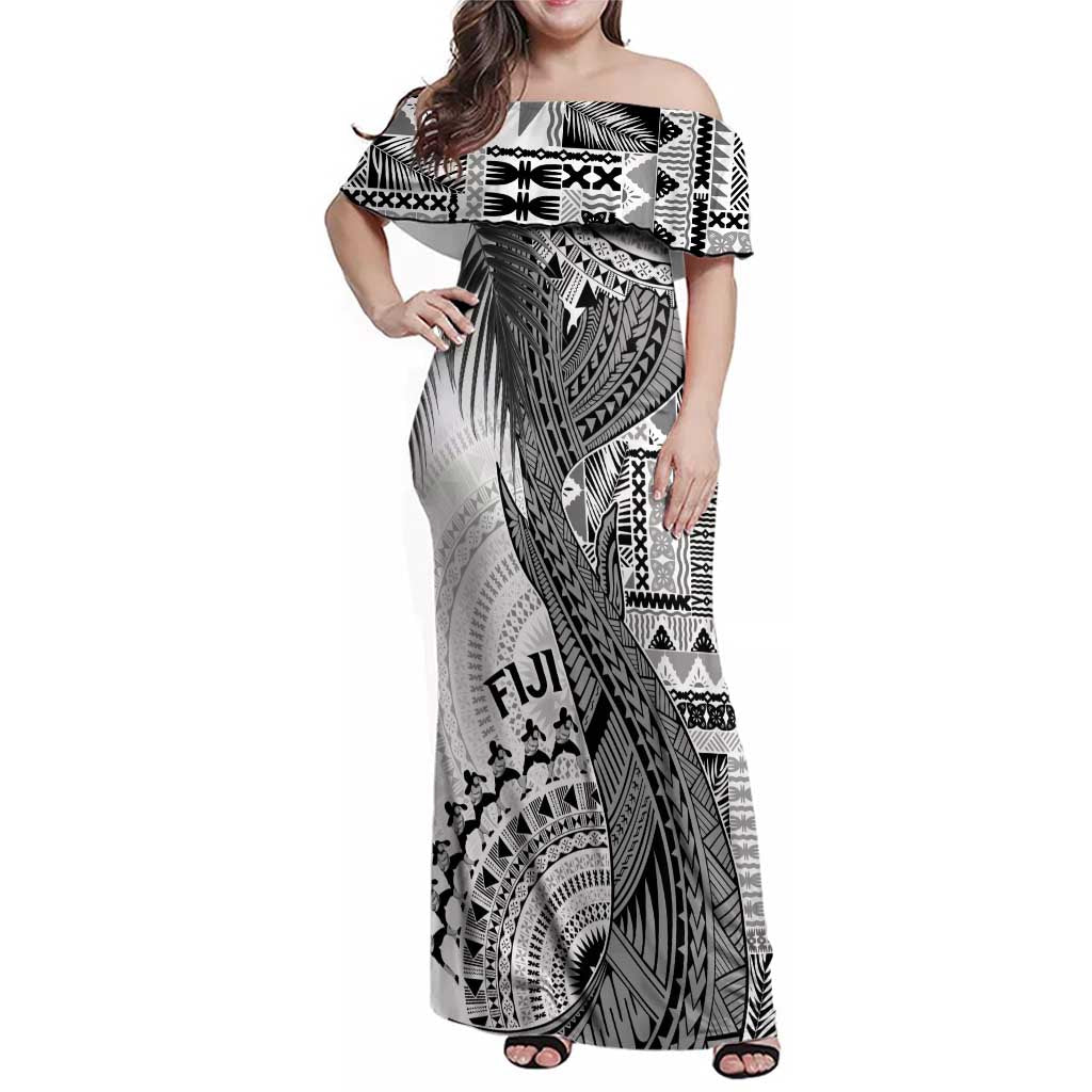 Fiji Rugby Personalised Bula Masi Family Matching Off Shoulder Maxi Dress and Hawaiian Shirt Fish Tail Kaivity Cibi - White