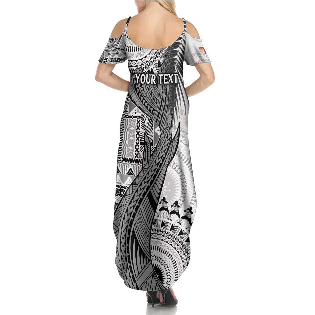 Fiji Rugby Personalised Bula Masi Family Matching Summer Maxi Dress and Hawaiian Shirt Fish Tail Kaivity Cibi - White