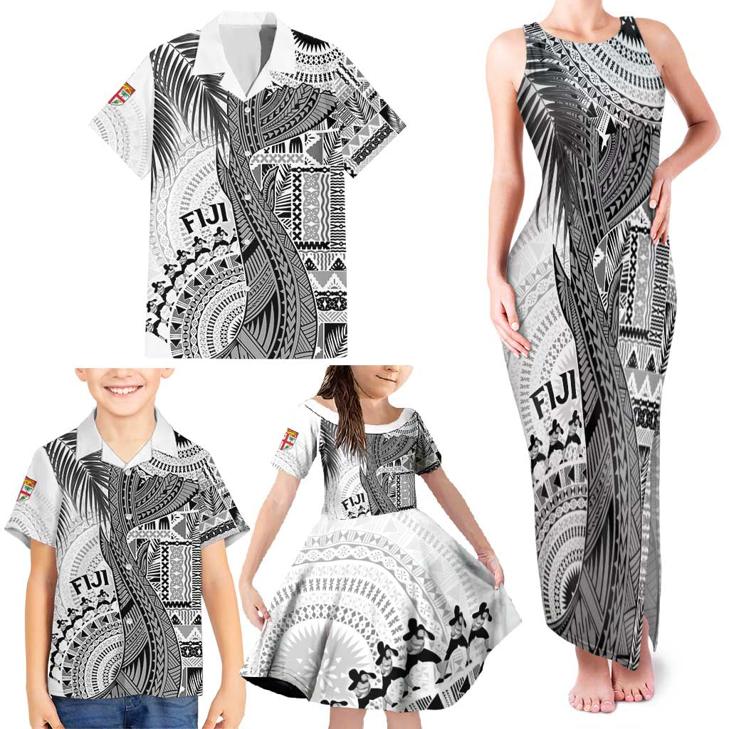 Fiji Rugby Personalised Bula Masi Family Matching Tank Maxi Dress and Hawaiian Shirt Fish Tail Kaivity Cibi - White