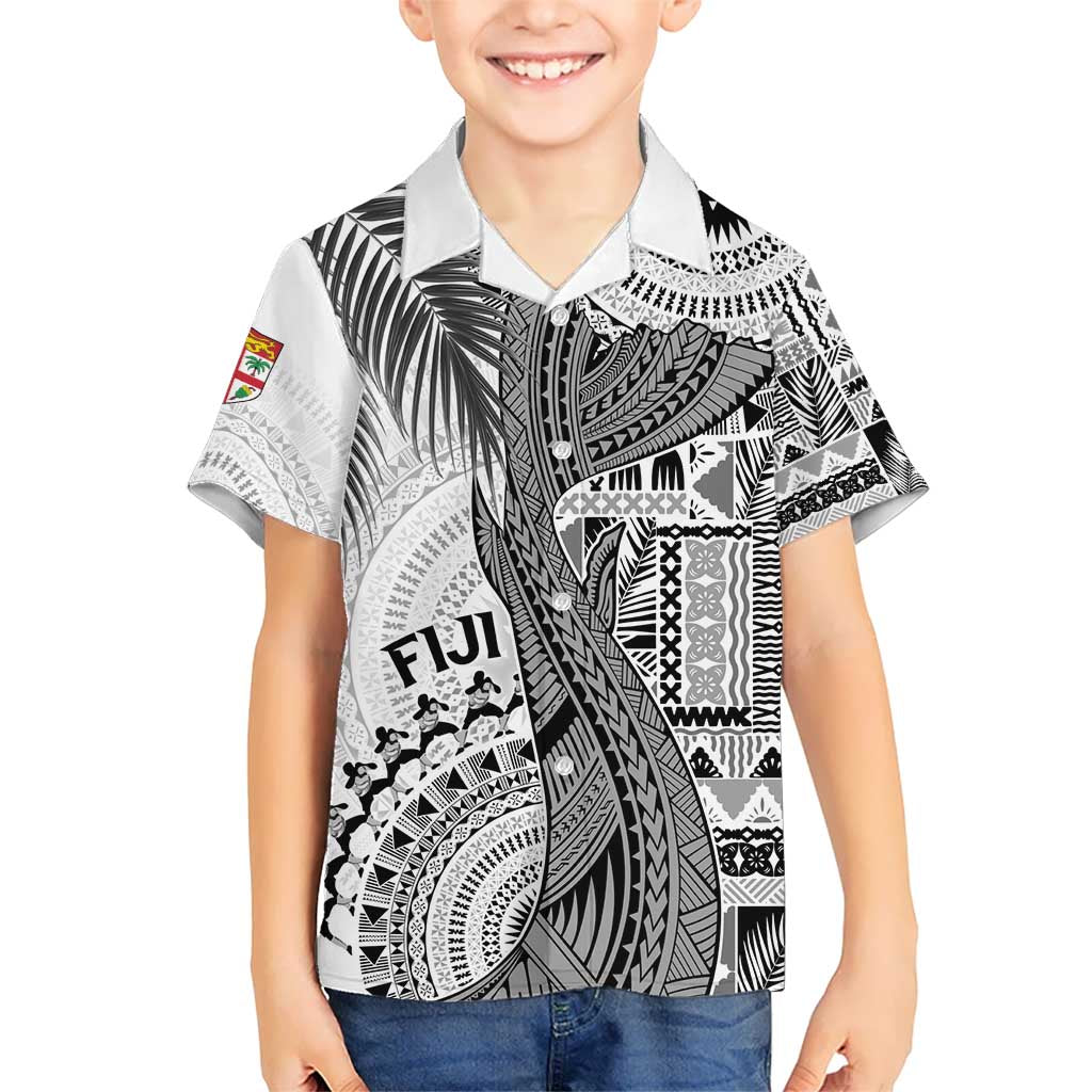 Fiji Rugby Personalised Bula Masi Kid Hawaiian Shirt Fish Tail Kaivity Cibi - White