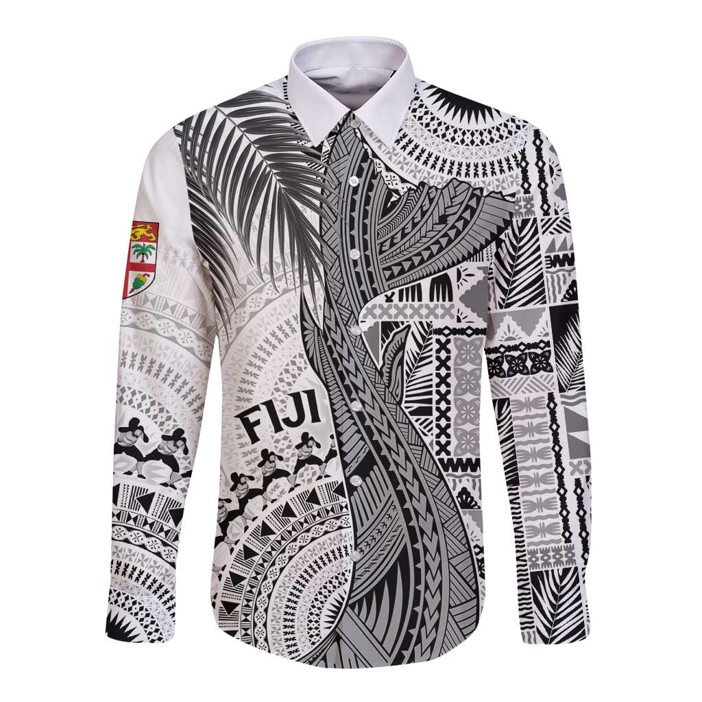 Fiji Rugby Personalised Bula Masi Long Sleeve Button Shirt Fish Tail Kaivity Cibi - White