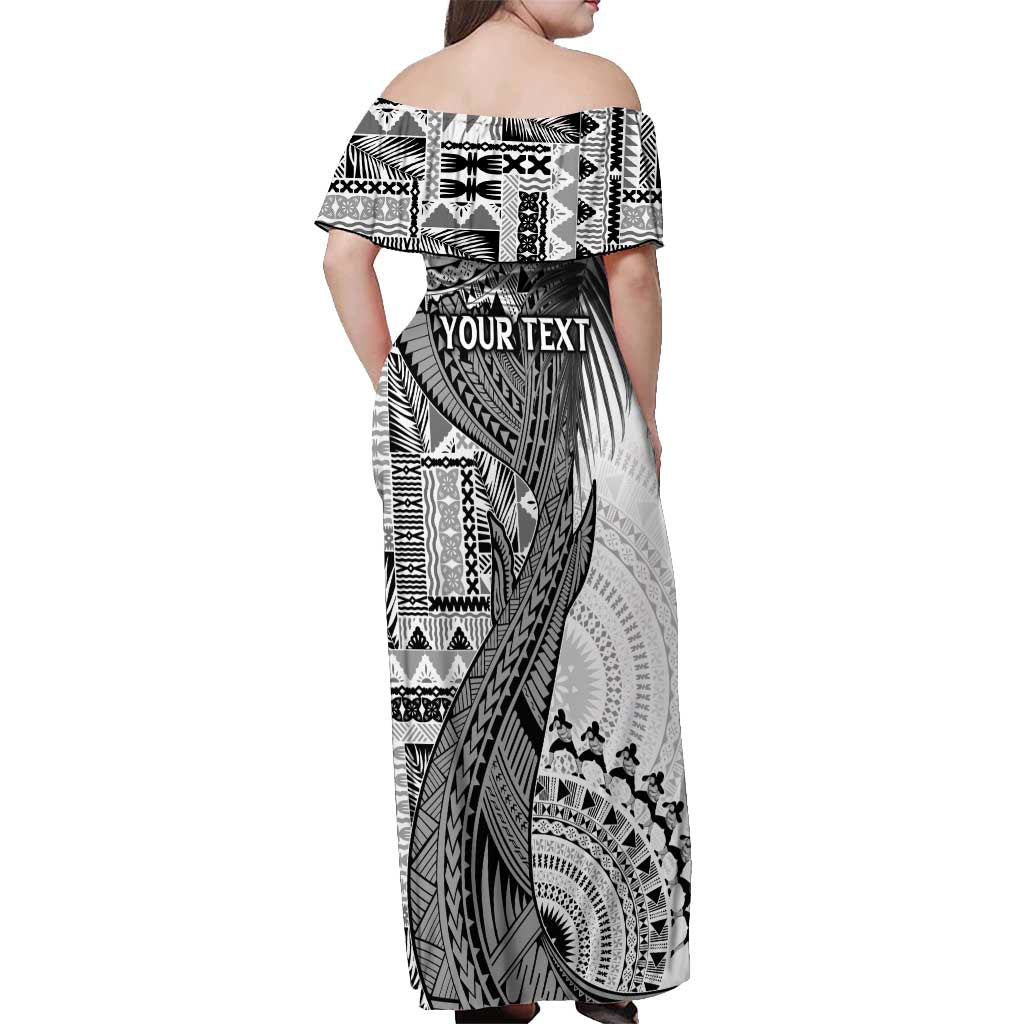 Fiji Rugby Personalised Bula Masi Off Shoulder Maxi Dress Fish Tail Kaivity Cibi - White