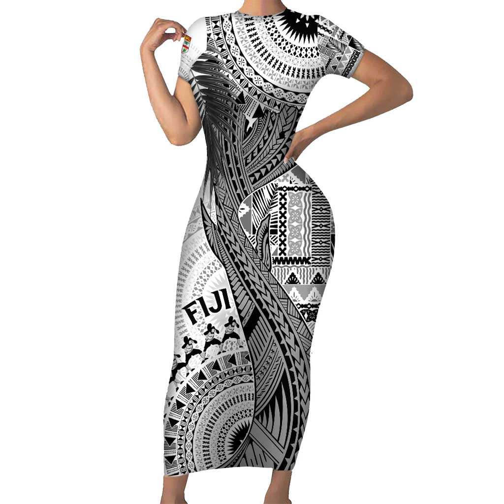 Fiji Rugby Personalised Bula Masi Short Sleeve Bodycon Dress Fish Tail Kaivity Cibi - White