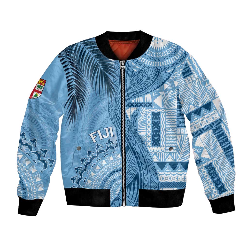 Fiji Rugby Personalised Bula Masi Bomber Jacket Fish Tail Kaivity Cibi - Turquoise