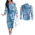 Fiji Rugby Personalised Bula Masi Couples Matching Off The Shoulder Long Sleeve Dress and Long Sleeve Button Shirt Fish Tail Kaivity Cibi - Turquoise