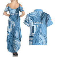 Fiji Rugby Personalised Bula Masi Couples Matching Summer Maxi Dress and Hawaiian Shirt Fish Tail Kaivity Cibi - Turquoise