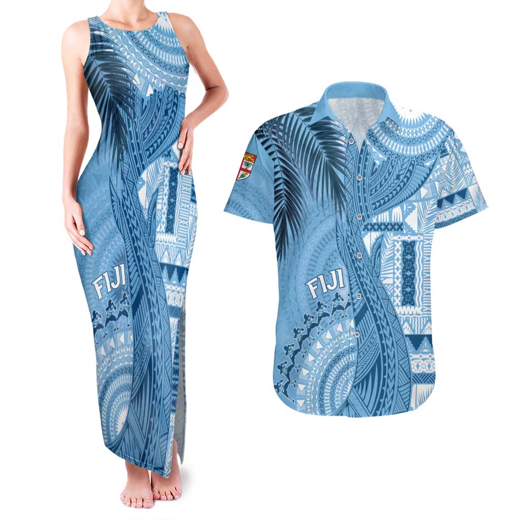 Fiji Rugby Personalised Bula Masi Couples Matching Tank Maxi Dress and Hawaiian Shirt Fish Tail Kaivity Cibi - Turquoise