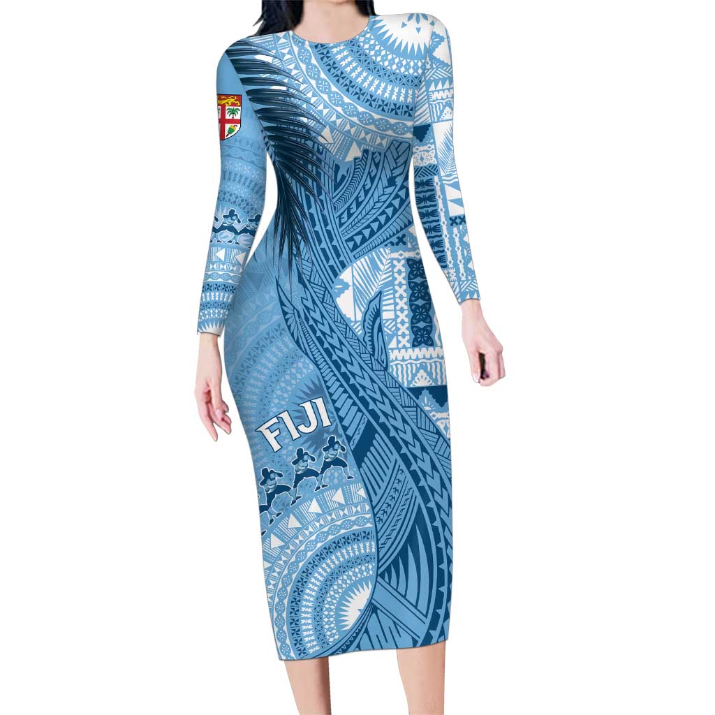 Fiji Rugby Personalised Bula Masi Family Matching Long Sleeve Bodycon Dress and Hawaiian Shirt Fish Tail Kaivity Cibi - Turquoise