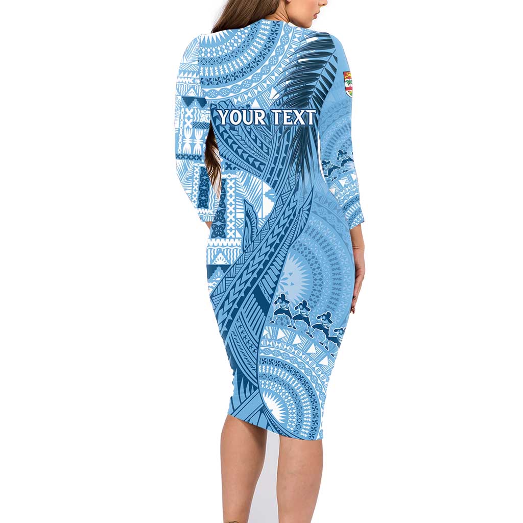 Fiji Rugby Personalised Bula Masi Family Matching Long Sleeve Bodycon Dress and Hawaiian Shirt Fish Tail Kaivity Cibi - Turquoise