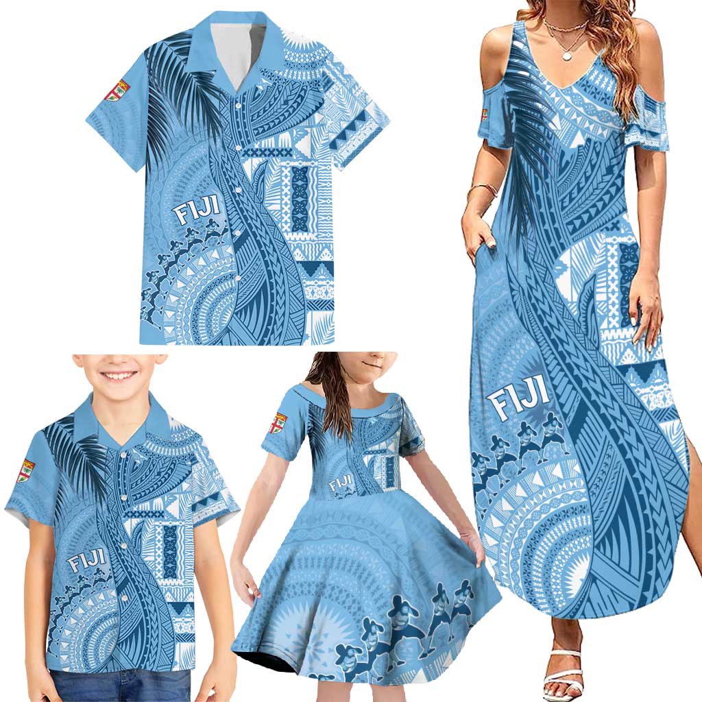 Fiji Rugby Personalised Bula Masi Family Matching Summer Maxi Dress and Hawaiian Shirt Fish Tail Kaivity Cibi - Turquoise