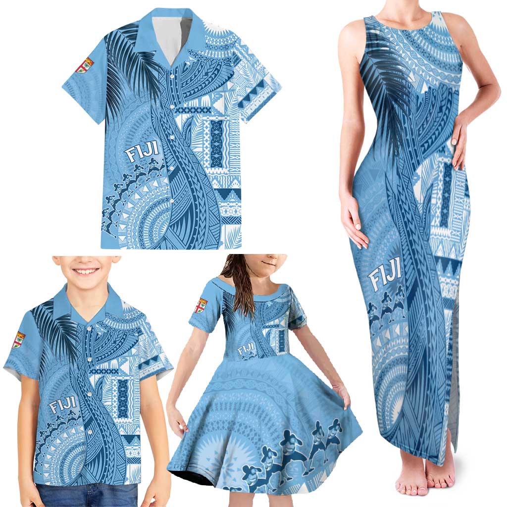 Fiji Rugby Personalised Bula Masi Family Matching Tank Maxi Dress and Hawaiian Shirt Fish Tail Kaivity Cibi - Turquoise