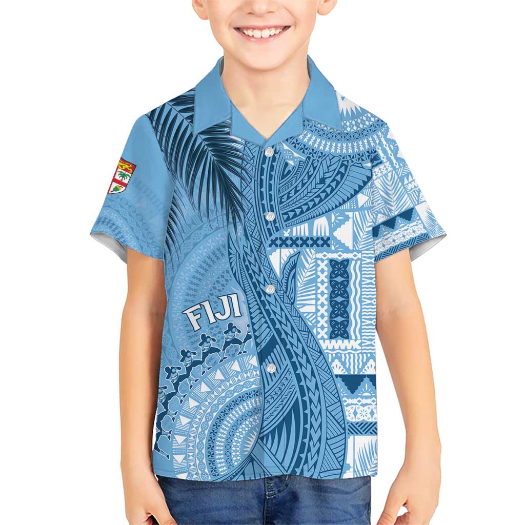 Fiji Rugby Personalised Bula Masi Kid Hawaiian Shirt Fish Tail Kaivity Cibi - Turquoise