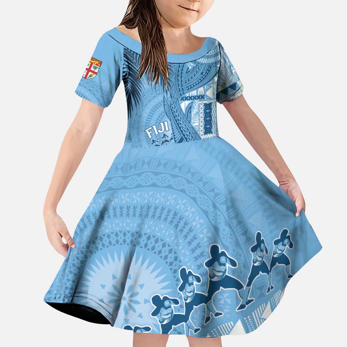 Fiji Rugby Personalised Bula Masi Kid Short Sleeve Dress Fish Tail Kaivity Cibi - Turquoise