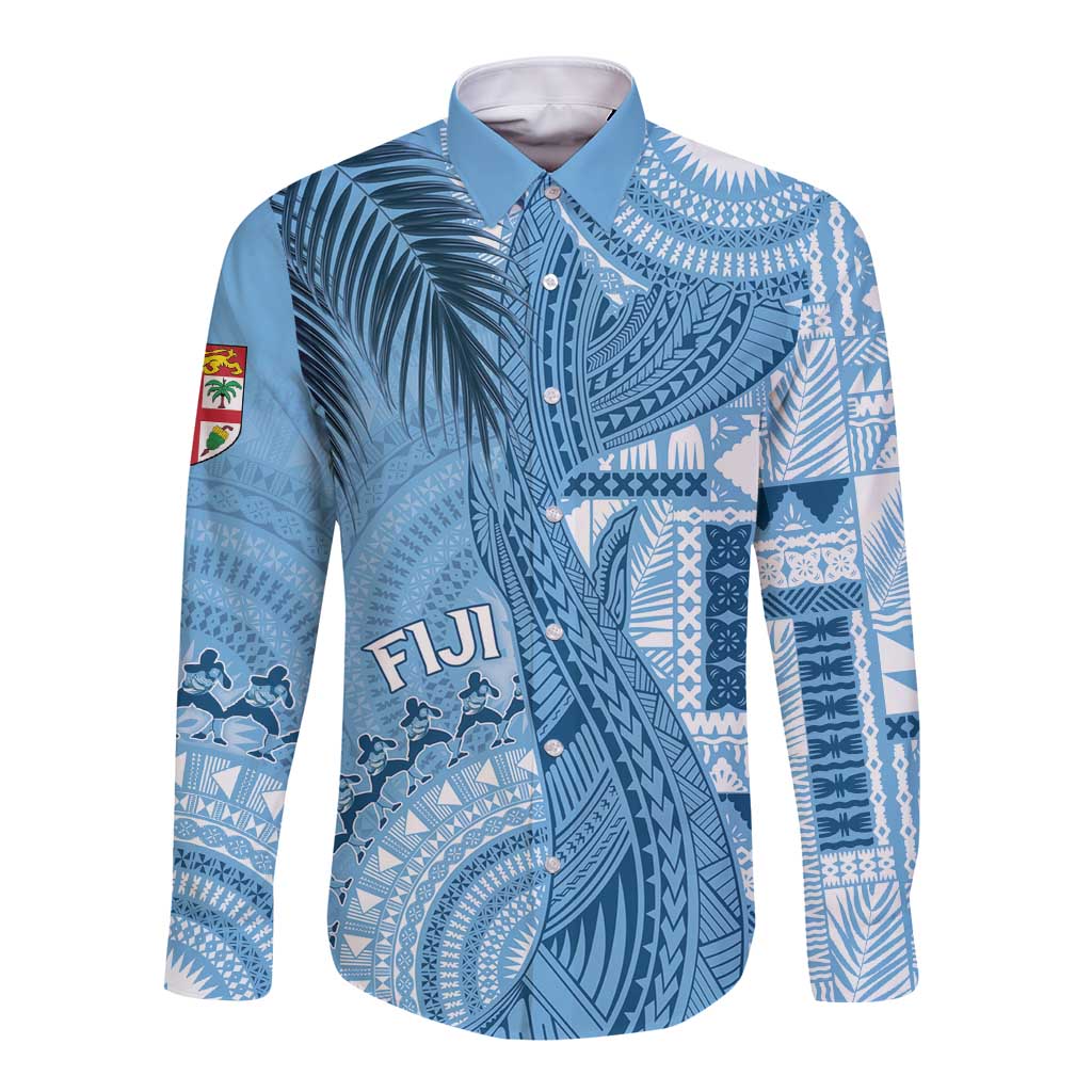 Fiji Rugby Personalised Bula Masi Long Sleeve Button Shirt Fish Tail Kaivity Cibi - Turquoise