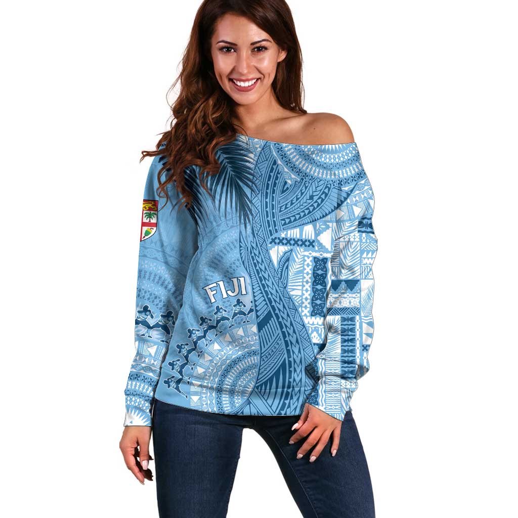 Fiji Rugby Personalised Bula Masi Off Shoulder Sweater Fish Tail Kaivity Cibi - Turquoise