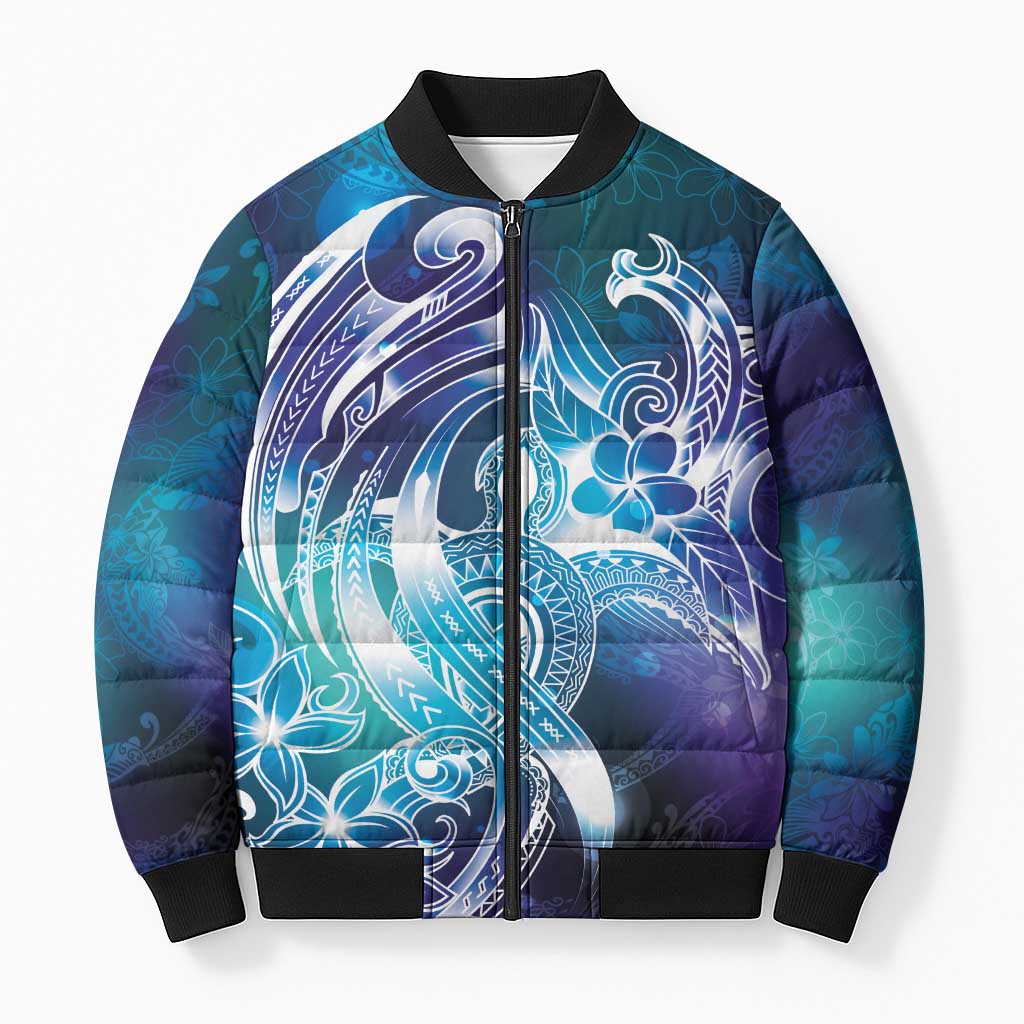 Aloha Hawaii Turtle Bomber Puffer Jacket Teal Purple Ribbon LT7 Unisex Purple Teal - Polynesian Pride