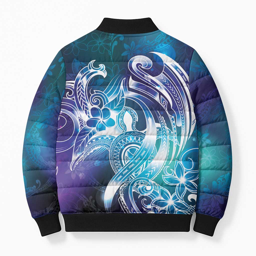 Aloha Hawaii Turtle Bomber Puffer Jacket Teal Purple Ribbon LT7 - Polynesian Pride