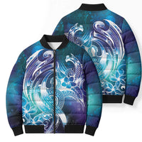 Aloha Hawaii Turtle Bomber Puffer Jacket Teal Purple Ribbon LT7 - Polynesian Pride