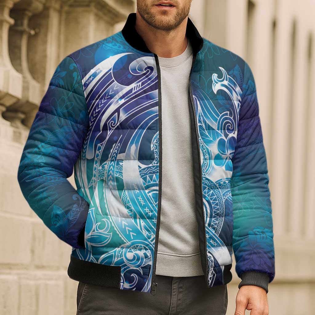 Aloha Hawaii Turtle Bomber Puffer Jacket Teal Purple Ribbon LT7 - Polynesian Pride